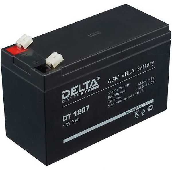 Delta DT 1207 Аккумулятор герметичный свинцово-кислотный 12В/7Ач, ножевые клеммы 4.8 мм (F1), 151х65х95мм, 2,3кг