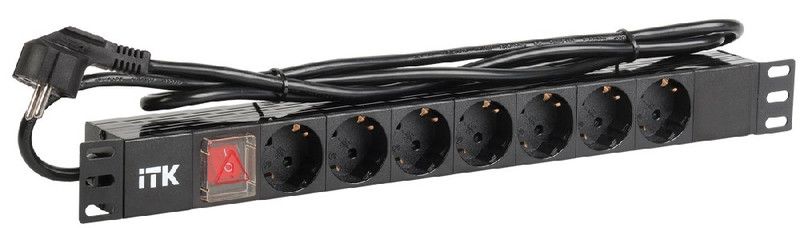 Блок розеток ITK 19" 1U 8 розеток DIN49440 черный