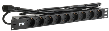 PH22-9D2-P Блок розеток 19'' 1U 9 розеток PDU С14 шнур 2м ПВХ
