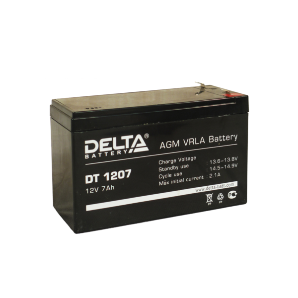 Delta DT 1207 Аккумулятор герметичный свинцово-кислотный 12В/7Ач, ножевые клеммы 4.8 мм (F1), 151х65х95мм, 2,3кг