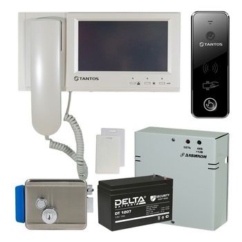 Комплект видеодомофона Tantos LOKI / IPanel 2 WG (black) / электромеханический замок AT-EL101 с ББП