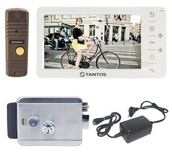 Комплект видеодомофона Tantos Amelie SD / Walle+ (медь) / электромеханический замок Atis Lock SSM-CK