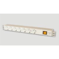 60A-61-02-07GY EuroLAN Блок розеток 19" 1U 7 розеток, серый, гнездо для кабеля питания