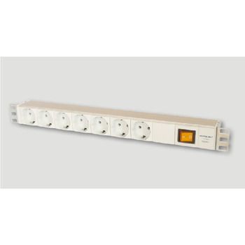 60A-61-02-07GY EuroLAN Блок розеток 19" 1U 7 розеток, серый, гнездо для кабеля питания