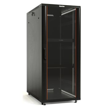 Hyperline TTB-3268-AS-RAL9004 Шкаф напольный 19-дюймовый, 32U, 1610x600х600 мм (ВхШхГ), передняя стеклянная дверь со стальными перфорированными боковинами, задняя дверь сплошная, ручка с замком, крыша нового типа, цвет черный (RAL 9004) (разобранный)