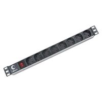 Cabeus PDU-8P Блок евророзеток для 19" шкафов, горизонтальный, 8 розеток, 10 A, выключатель, гнездо под шнур, алюминиевый корпус