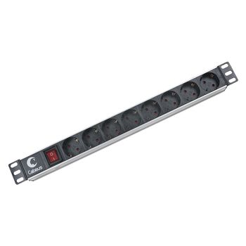 Cabeus PDU-8P Блок евророзеток для 19" шкафов, горизонтальный, 8 розеток, 10 A, выключатель, гнездо под шнур, алюминиевый корпус