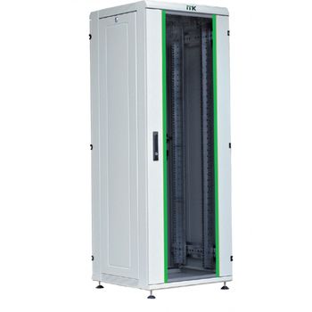 ITK LN35-18U68-G. Шкаф напольный 19", 18U, полезная глубина 700 мм, 980x600х800 мм (ВхШхГ). Передняя дверь стекло, задняя дверь – глухая металлическая панель. Ручка с замком. Цвет серый ( RAL7035).