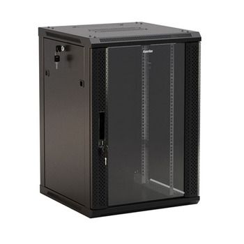 Hyperline TWB-1266-GP-RAL9004 Шкаф настенный 19-дюймовый (19'), 12U, 650x600х600мм, стеклянная дверь с перфорацией по бокам, ручка с замком, цвет черный (RAL 9004) (разобранный)