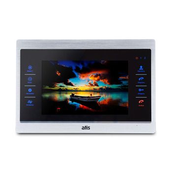 Atis AD-740HD S-Black. Видеодомофон 7", 2 HD/аналоговые вызывные панели, 2 HD/аналоговые видеокамы, 2 датчика тревоги, 3 видеодомофона и 1 дополнительного монитор