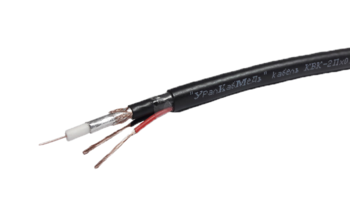 Коаксиальный кабель УралКабМедь КВК-П-2 2х0,5 12V CU (МЕДНЫЙ) черного цвета 2 жилы питания, 0,5 мм