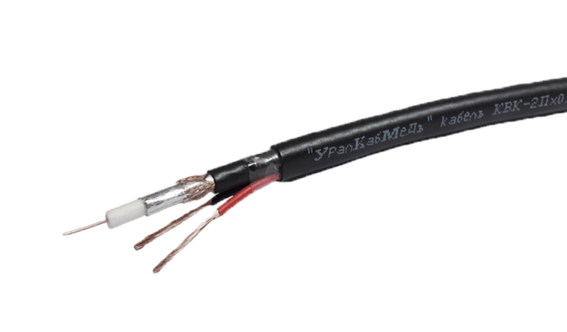 Коаксиальный кабель УралКабМедь КВК-П-2 2х0,5 12V CU (МЕДНЫЙ) черного цвета 2 жилы питания, 0,5 мм