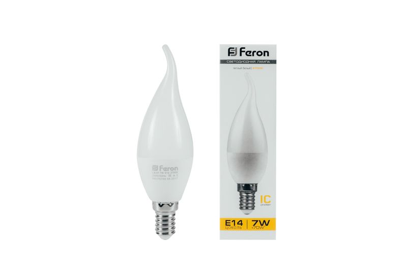 Лампа светодиодная LED Feron LB-97 7вт Е14 цвет теплый 2700K, матовая свеча на ветру