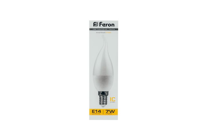 Лампа светодиодная LED Feron LB-97 7вт Е14 цвет теплый 2700K, матовая свеча на ветру