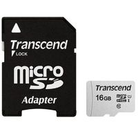 Карта памяти microSDHC TRANSCEND 16 ГБ, Class 10, TS16GUSD300S-A, переходник SD